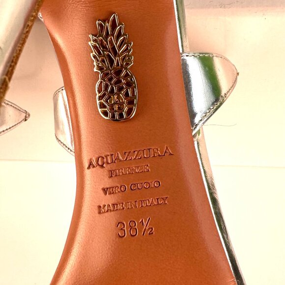 AQUAZZURA Linda 105 Silver Leather Ankle Tie High-Heel Sandals - Size 38.5 - Picture 8 of 12